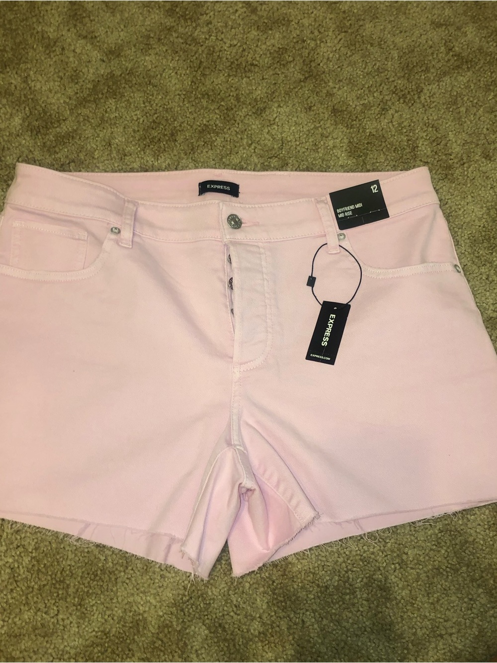 Express Pink Boyfriend Midi Jean Shorts